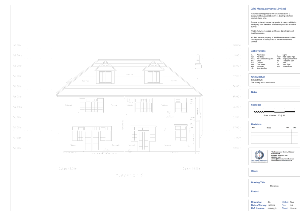 Rear elevation drawing of detached house showing outrigger, Orpington BR6 — measured building survey by 360 Measurements