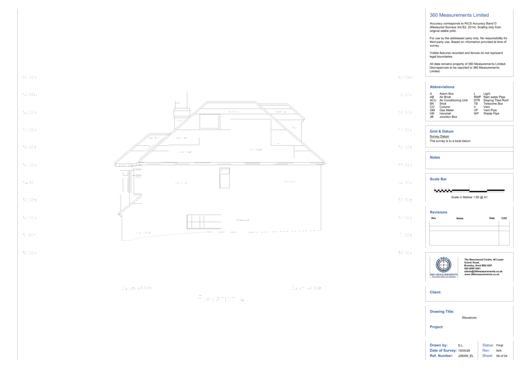 Fourth elevation drawing of detached house, Orpington BR6 — measured building survey by 360 Measurements