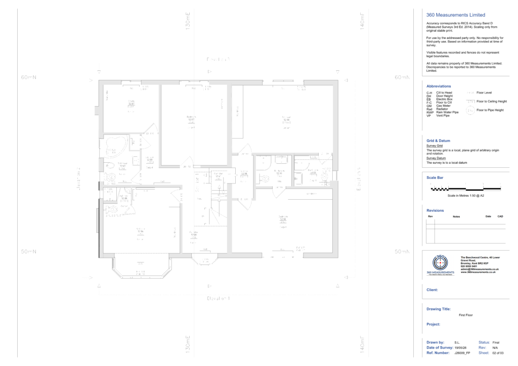 First floor plan drawing of detached house, Orpington BR6 — measured building survey by 360 Measurements