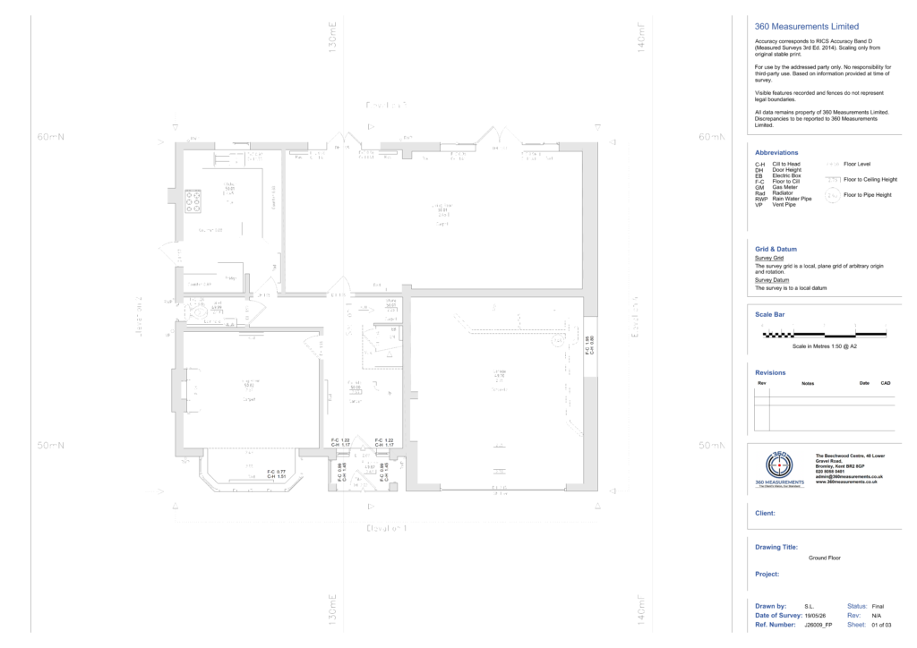 Ground floor plan drawing of detached house, Orpington BR6 — measured building survey by 360 Measurements