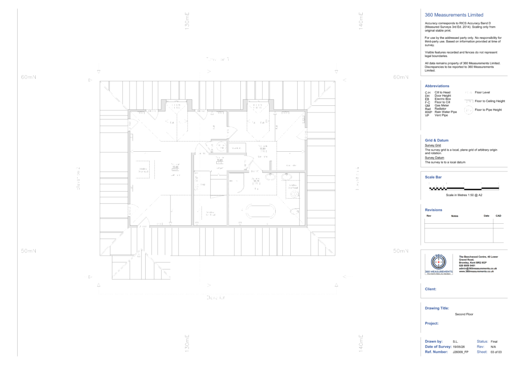 Second floor loft plan drawing of detached house, Orpington BR6 — measured building survey by 360 Measurements