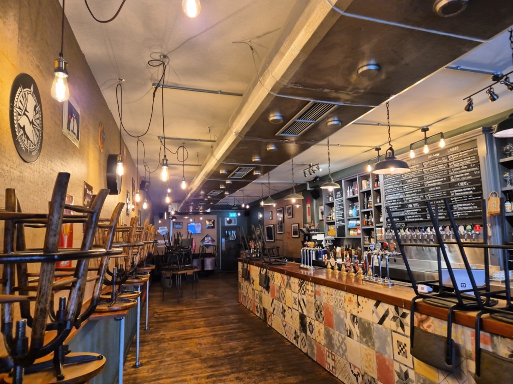 Interior bar counter and beer taps surveyed for measured building drawings
