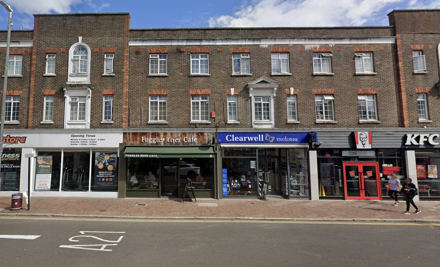 Street view of Fuggles Beer Cafe building front elevation, Tunbridge Wells TN1