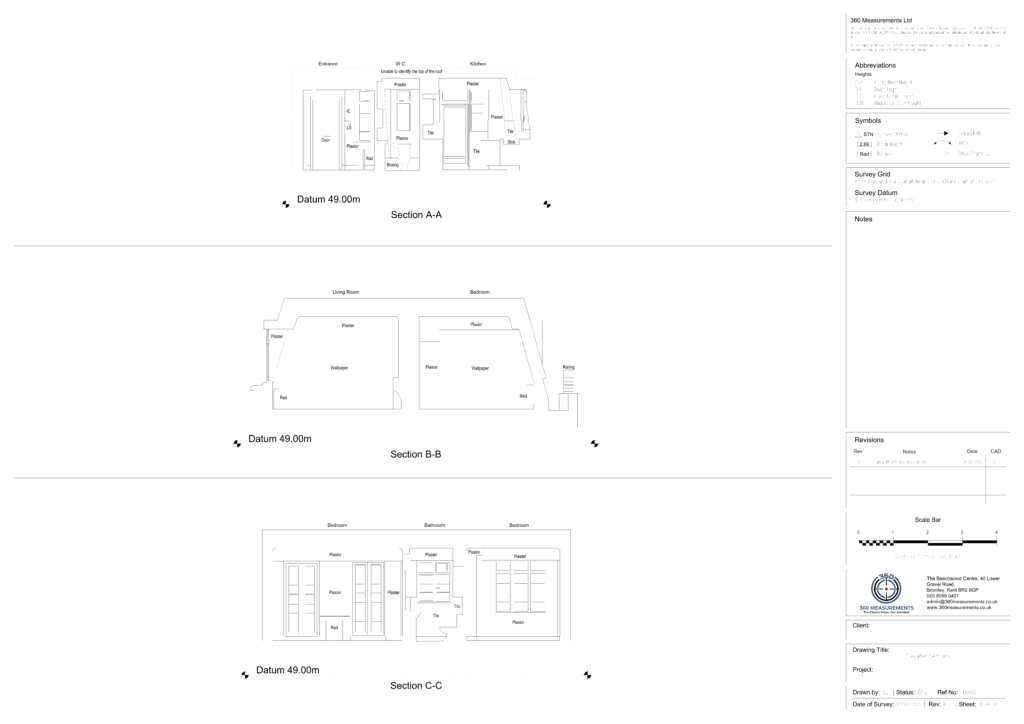 Measured building survey elevation sections drawing London flat