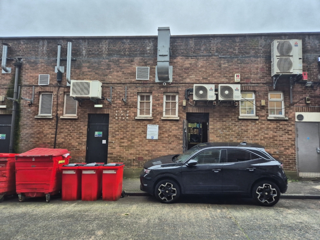 Rear elevation of commercial building during measured survey, Tunbridge Wells TN1